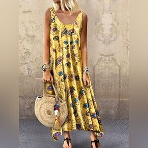 Women’s Sleeveless Yellow Trapeze Maxi Dress